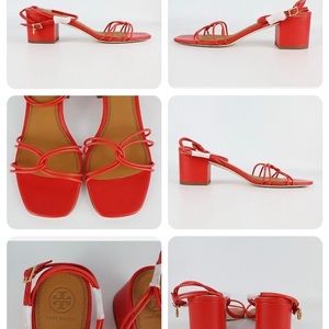 Tory Burch Red Strappy Block Heel Sandals